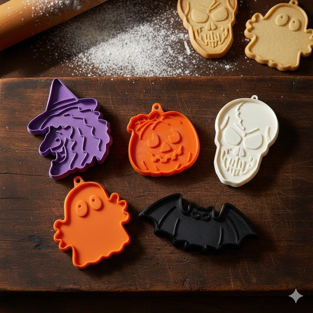 Hallmark Vintage Halloween Cookie Cutters Set of 5 Witch Pumpkin Ghost Bat Skull